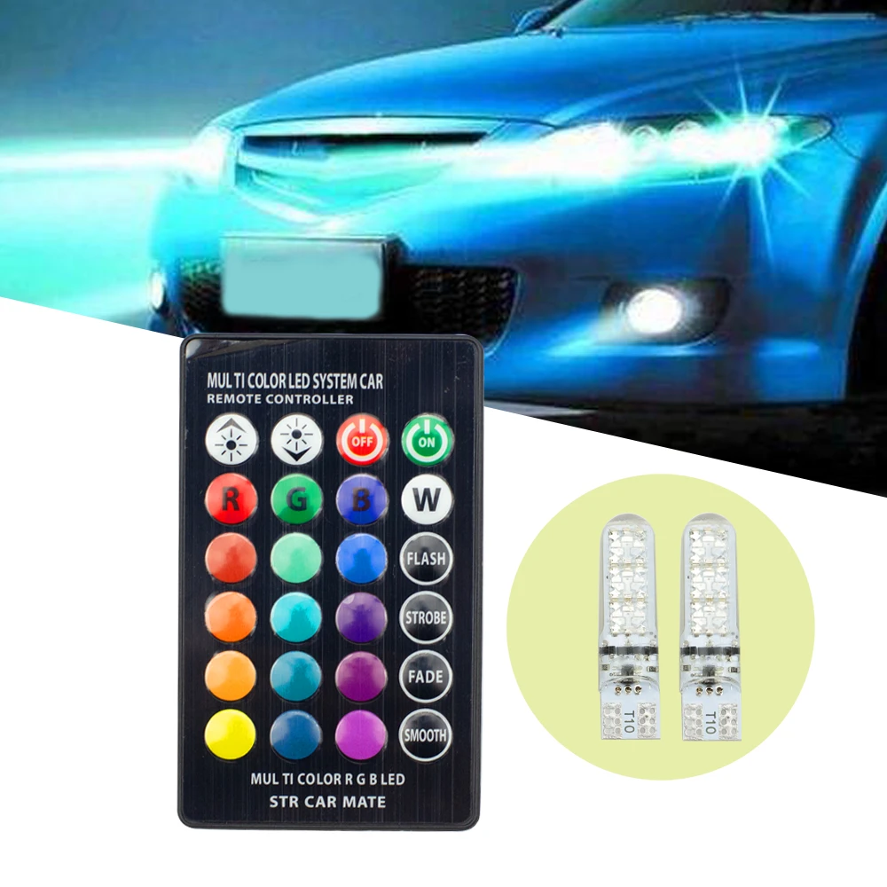 

2x RGB Автомобильный светодиодный светильник с дистанционным управлением T10 5050 6SMD, красочный боковой свет, подсветка номерного знака, лампа дл...
