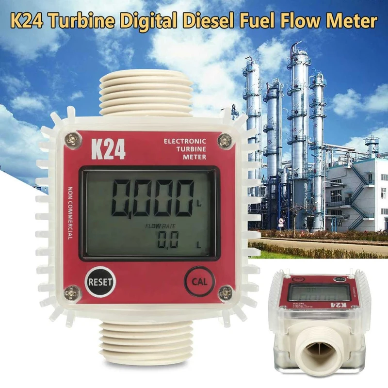 

Fuel Flow Meter K24 w/ LCD Display Turbine Digital Die-sel Fuel Flowmeter for Chemicals Liquid Water Red Sea Measuring Tools