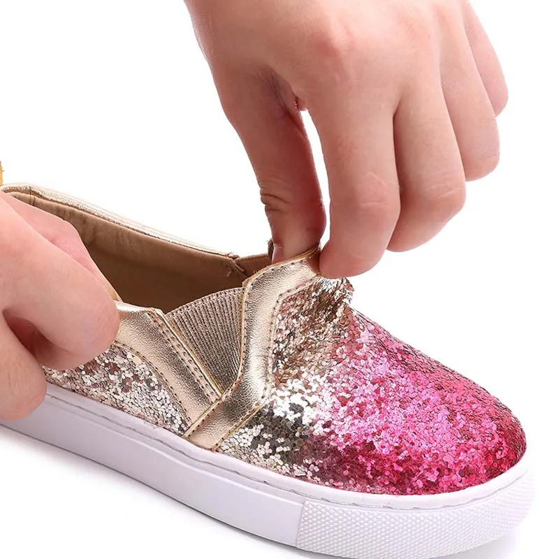 Лоферы без шнуровки с блестками Детские повседневные кроссовки из искусственной