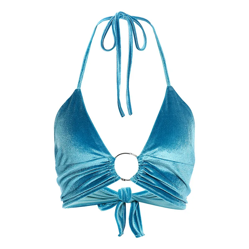 blue Криптографический сексуальный бюстгальтер без косточек с леопардовым принтом, топ на бретелях с металлическим кольцом, Модный летний бюстгальтер с открытой спиной для женщин, Клубная одежда - Цвет: blue
