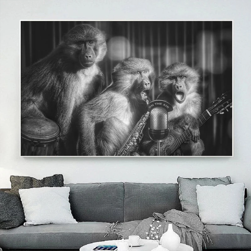 

Black And White Monkey Art Posters and Prints Animal Band Singer Paintings on the Wall Art Canvas Pictures For Living Room Decor