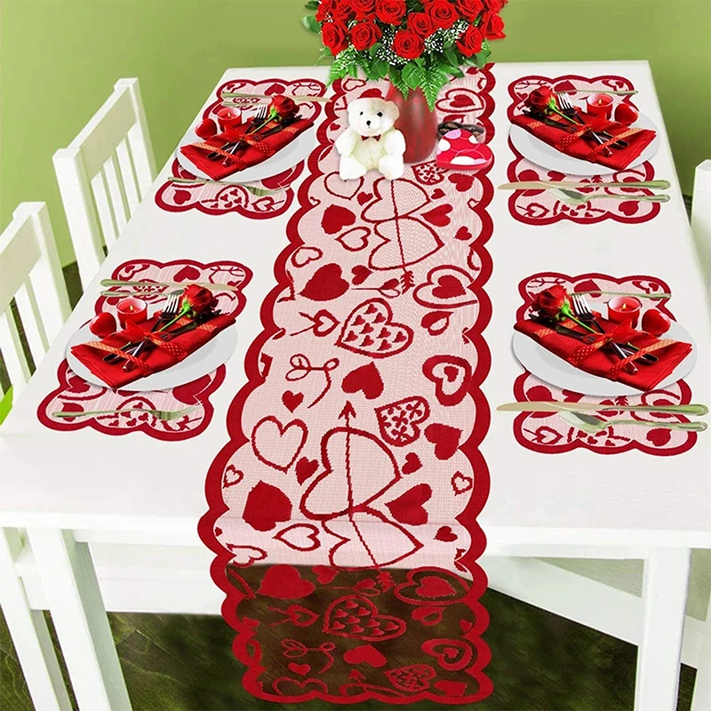 

Table Runner Red Lace Tablecloth And Placemat Topper Fireplace Rectangle Table Decoration For Home Decor Valentines Day Gift
