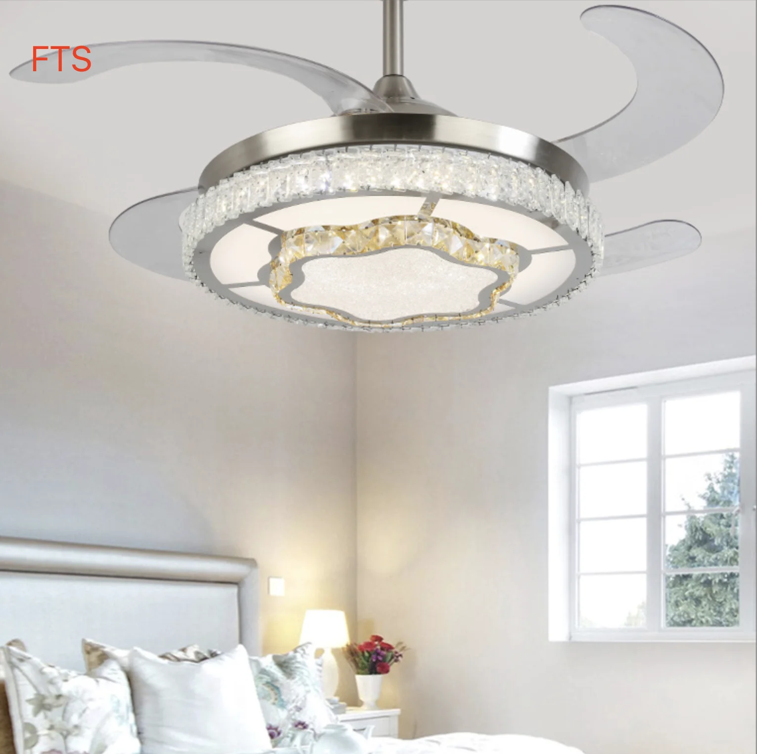 

Crystal invisible fan light dining room living room with lamp household ceiling fan 42 inch electric fan chandelier