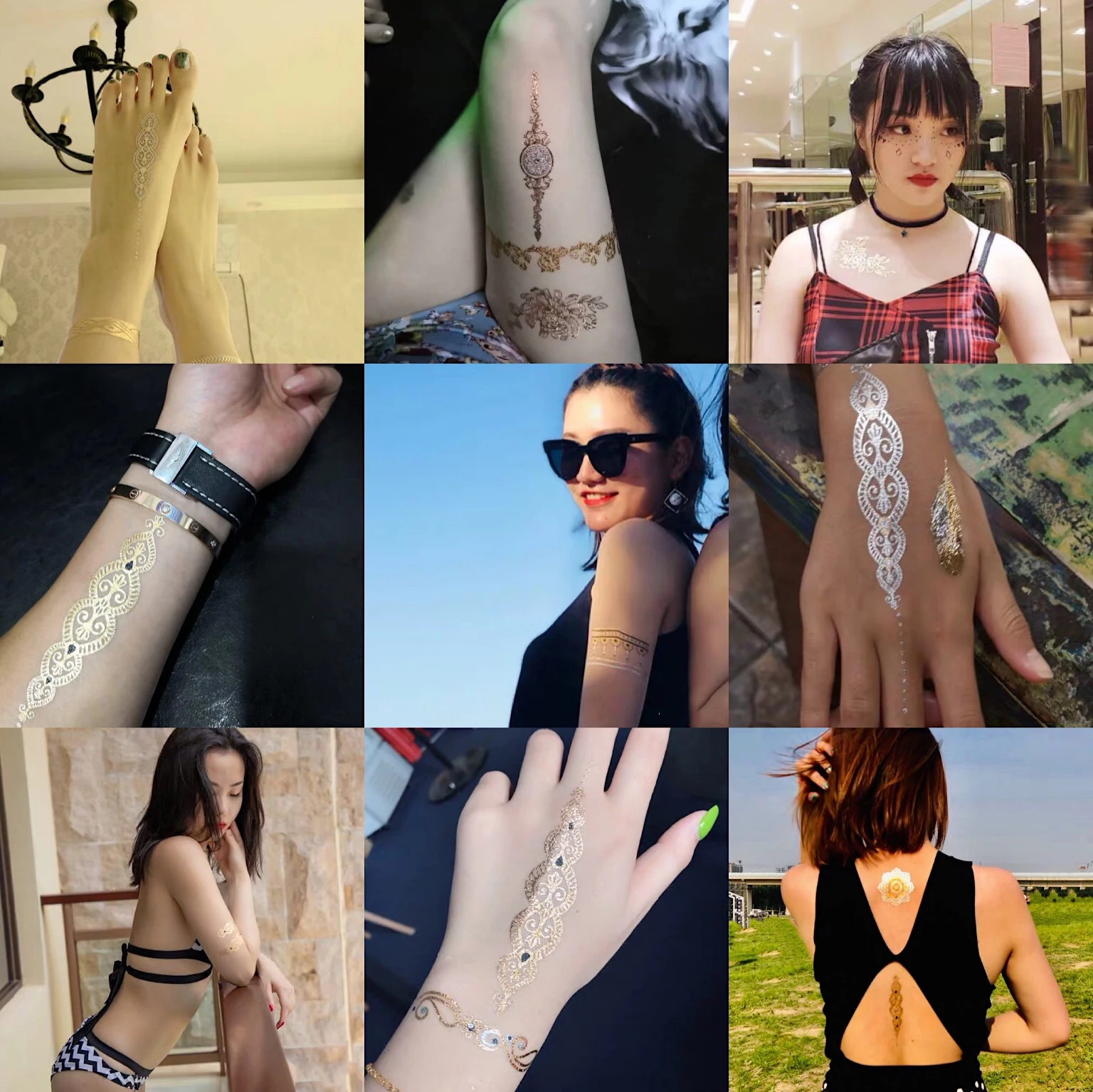 Временные татуировки бронзовые золотые серебряные на руку тело крутой браслет