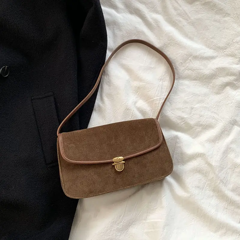 

Underarm Vintage Corduroy Bags Women Fashion Design Ladies Baguette Clutch Purse Handbags Female Small Casual Tote Shoulder Bag