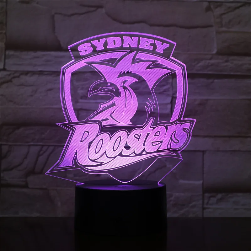 

3d Creative Bedside Lamp Led Atmosphere NightLights 16 Color With Remote Sydney Roosters Rugby Fans Gifts USB Power