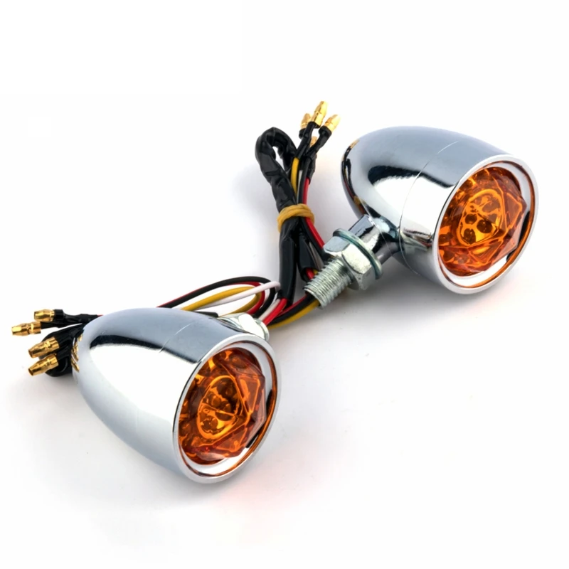 

2pcs Universal Motorcycle Turn Signal Bullet Lights Amber Diamond Lens LED Brake Indicator Light Lamp L41C