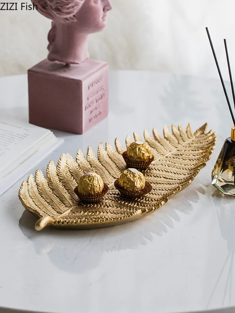 Creative Nordic Modern Gold Resin Leaf Tray Desktop Storage Organization Jewelry Crafts Ornaments Home Decoration Accessories | Дом и сад