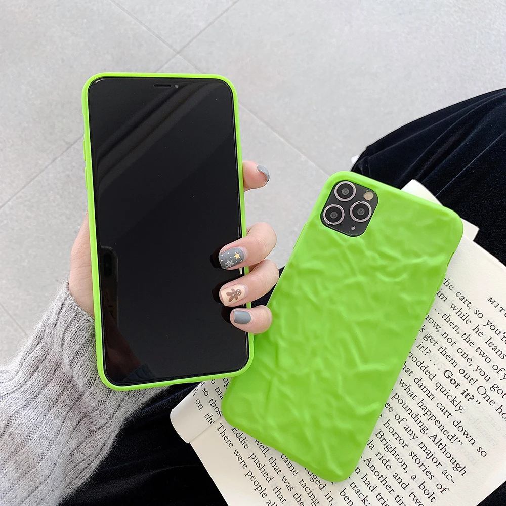 SUYACS Fluorescent Phone Case For iPhone 12 Mini 11 Pro Max XR XS X 7 8 6S Plus Solid Color Soft TPU Uneven Skin Back Cover | Мобильные