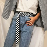 fashion street style women belt punk checkerboard long d ring plaid checkered belts all match jeans harajuku waistband
