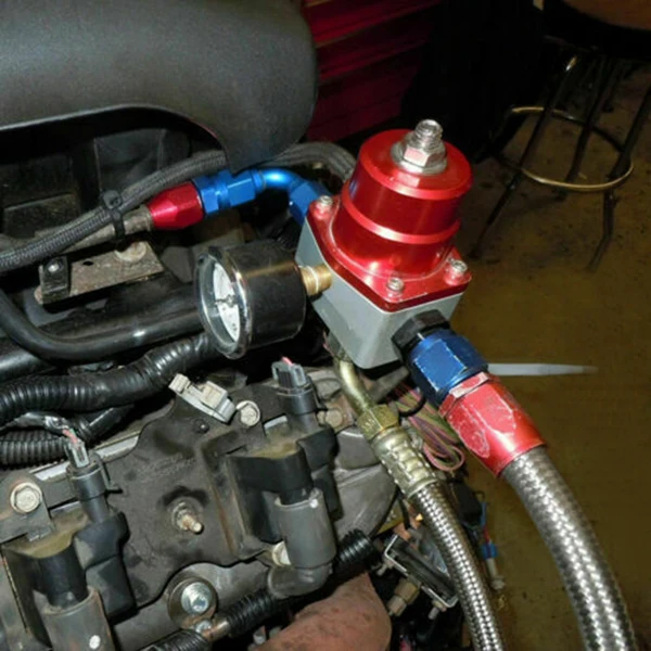 

Black-Red Universal Adjustable Fuel Pressure Regulator Kit with Oil Gauge 0-100 Psi-6AN Fitting End