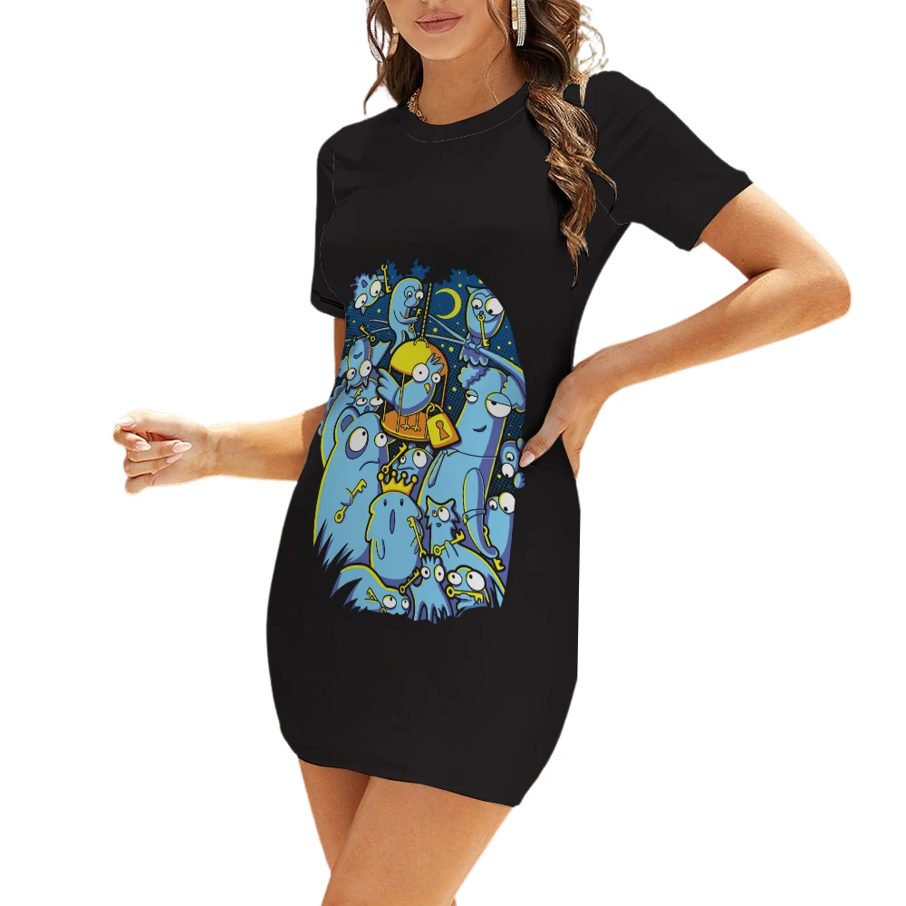 

2022 New Year's Dress Summer Cartoon Print Fashion Short Sleeve Women's Dress Sexy Slim Mini Dress Women's Anime Women