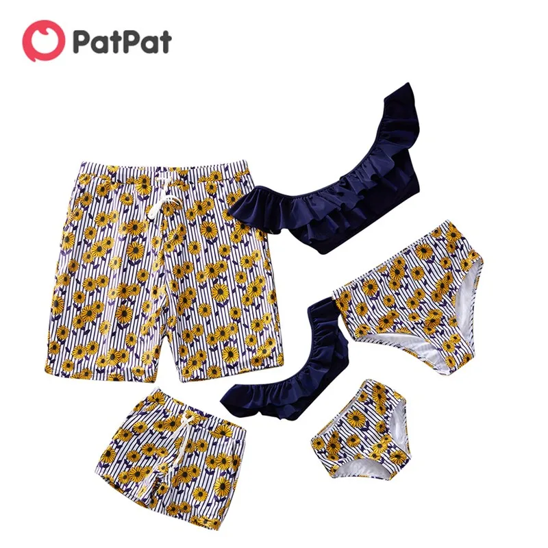 

PatPat New Arrival Summer Stripes Daisy Charm Family Matching Swimsuit Casual Print Flowers Comfort Baby Girl And Boy Outfits