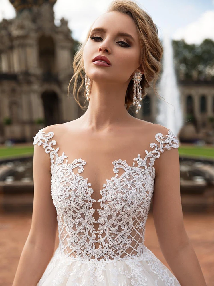 

Hi Shy Bride New Simple Wedding Dress Backless Sleeveless Design Chiffon Lace Bride Dresses Princess Dress Plus Size Tailor-made