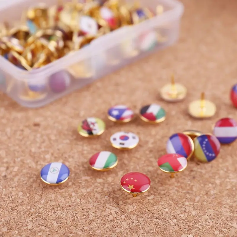 

100pcs/box Map Tacks National Flag Glue Thumbtack Push Pins Notice Board Markers