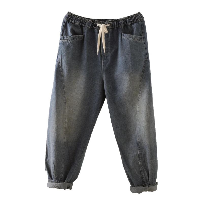 Весна 2020 джинсы с эластичной резинкой на талии свободные Ретро Женские