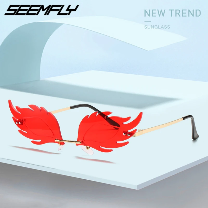 

Seemfly, мужские и женские солнцезащитные очки, кошачий глаз, модные солнцезащитные очки без оправы металлический каркас унисекс очки оттенки ...