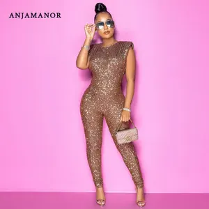 Женская одежда с блестками anjaview, Клубная одежда для дня рождения, обтягивающий комбинезон без рукавов, размера плюс