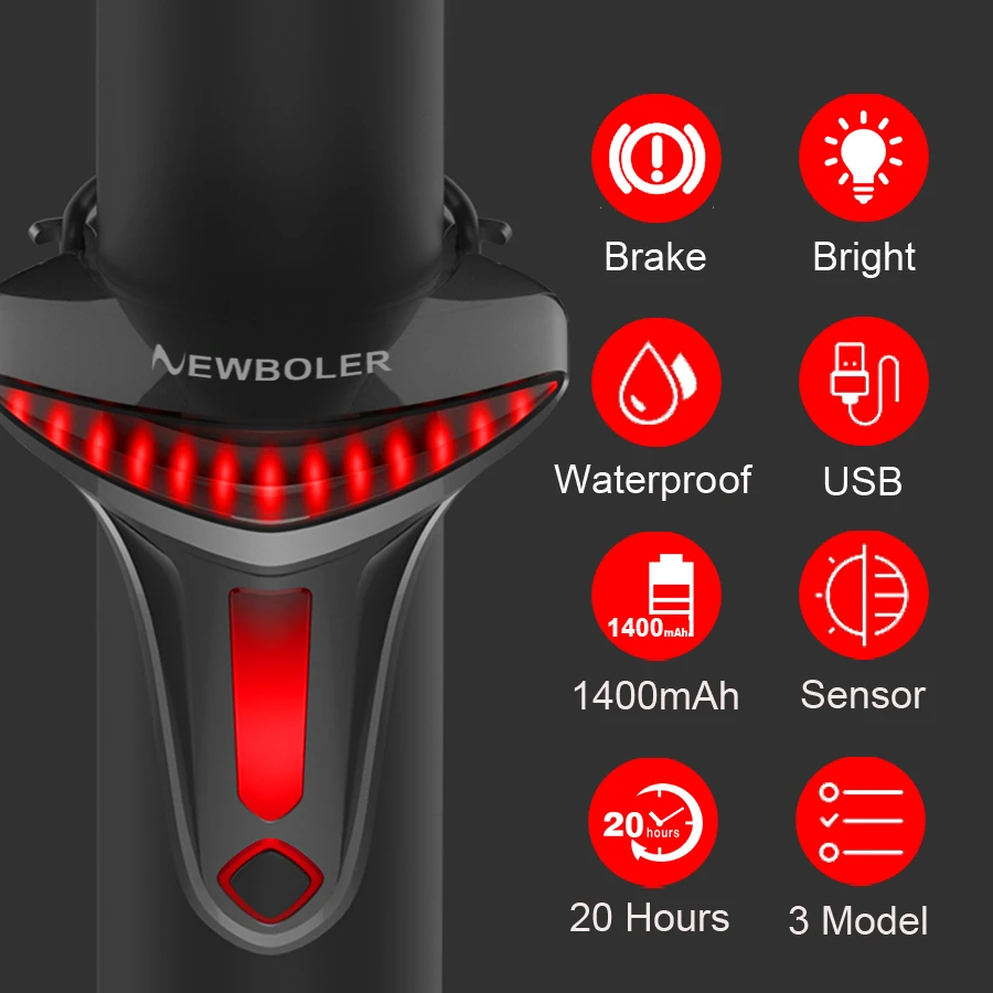 NEWBOLER сенсорный тормоз задний фонарь для велосипеда автозапуск стоп USB