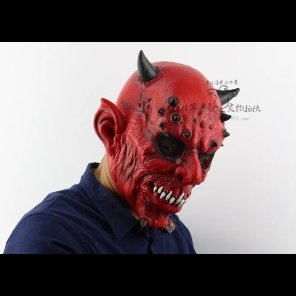 

Halloween Ball Ox Horn Monster Haunted House Bar Horror Ghost Cover Latex Mask Scary Accessories