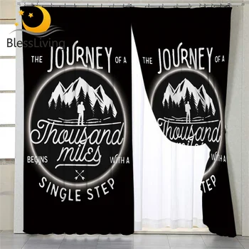 BlessLiving Black Grommet Curtains Encourage Lifestyle Window Curtains for Men Sport Modern Bedroom Curtain Mountains cortinas 1