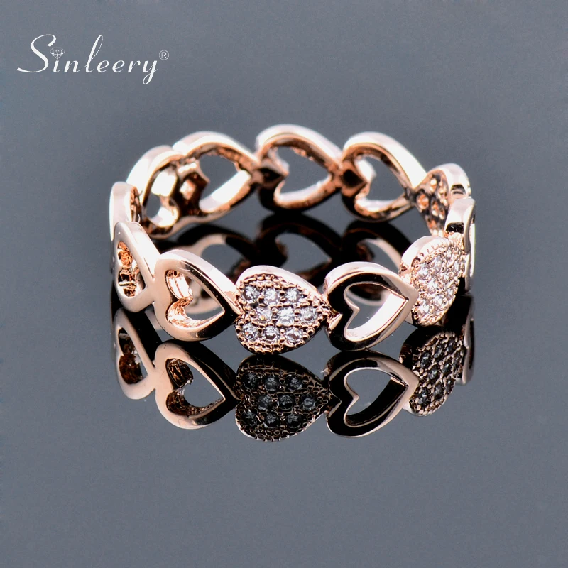 SINLEERY Романтические полые сердца для женские кольца цвета розового золота
