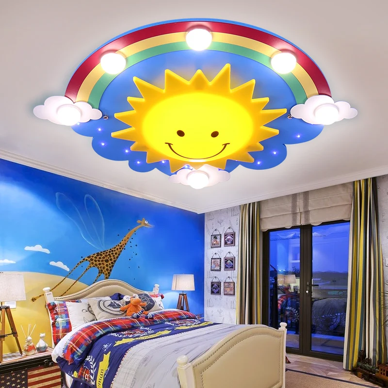 

Светильник в виде облака, осветительный прибор, детская комната для девочек, комната, радуга, солнце, милая лампа, детская комната, потолочны...