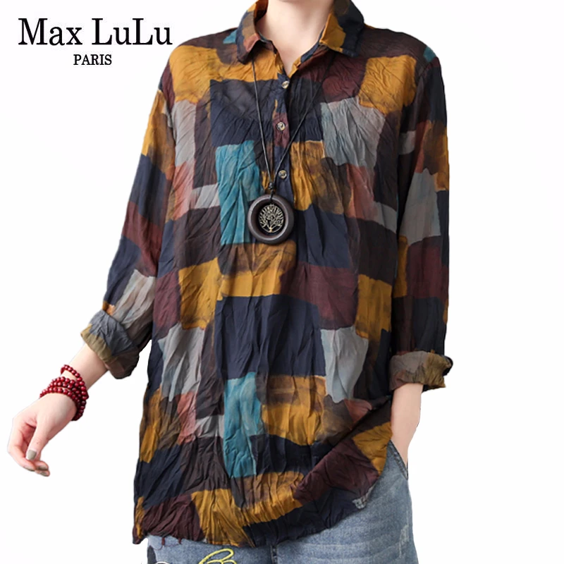 Женские хлопковые рубашки в китайском стиле Max LuLu весенние Роскошные топы и