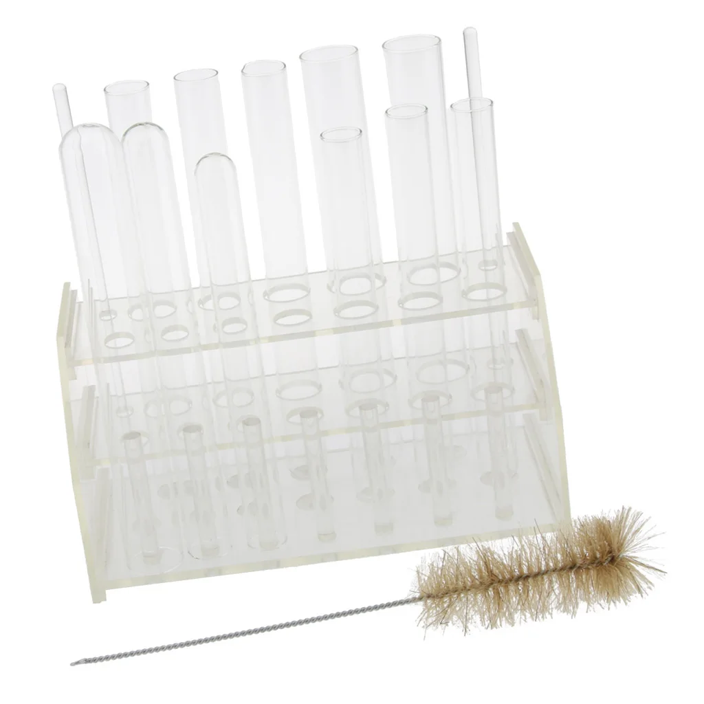

12PCS Clear Glass Test Tubes Set With Plastic Rack Stand & Cleaning Brush