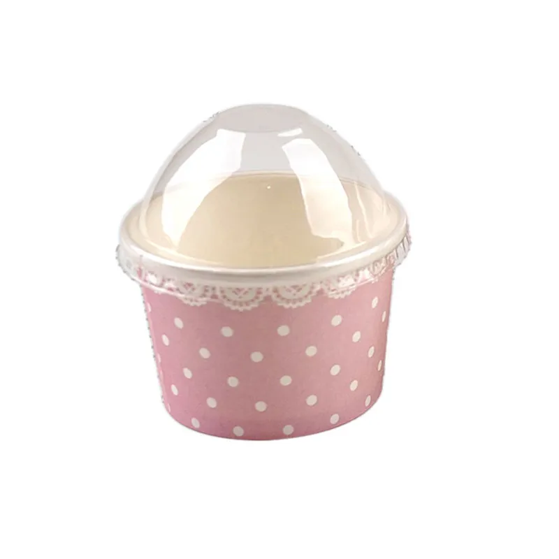 

50pcs Disposable thick paper bowl party favor colorful ice cream cup round creative dessert takeaway packaging cups with lid