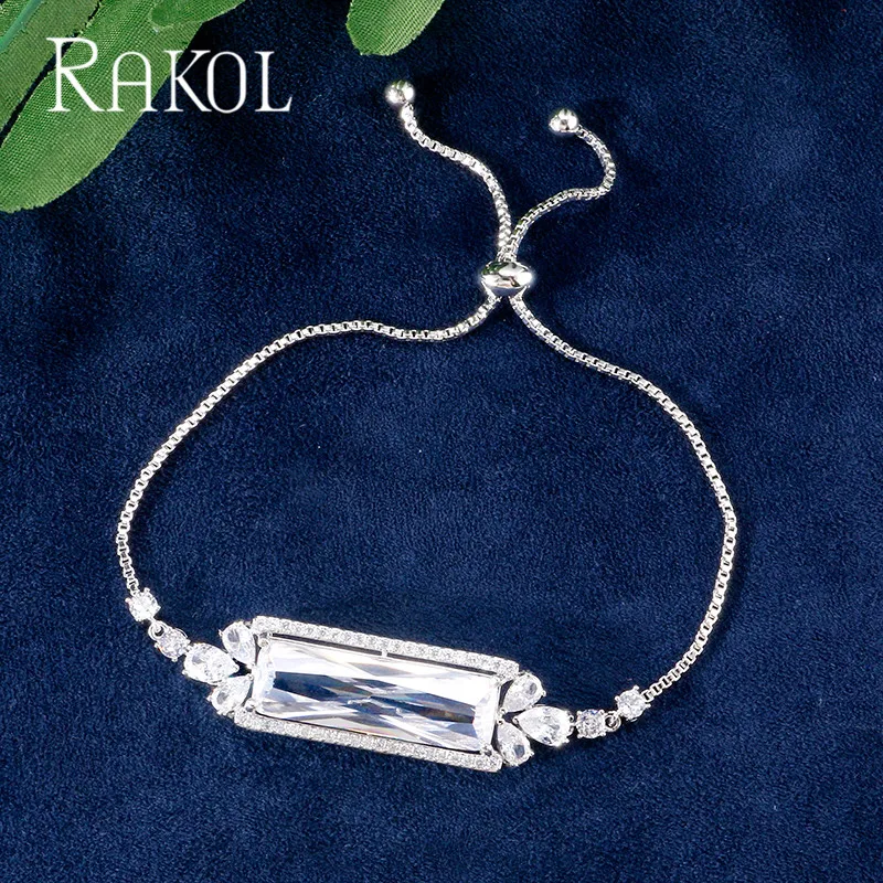 Классический большой багет RAKOL с фианитами изысканный регулируемый браслет для