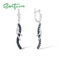santuzza silver earrings for women genuine 925 sterling silver elegant blue dangle earrings long cubic zirconia brincos jewelry
