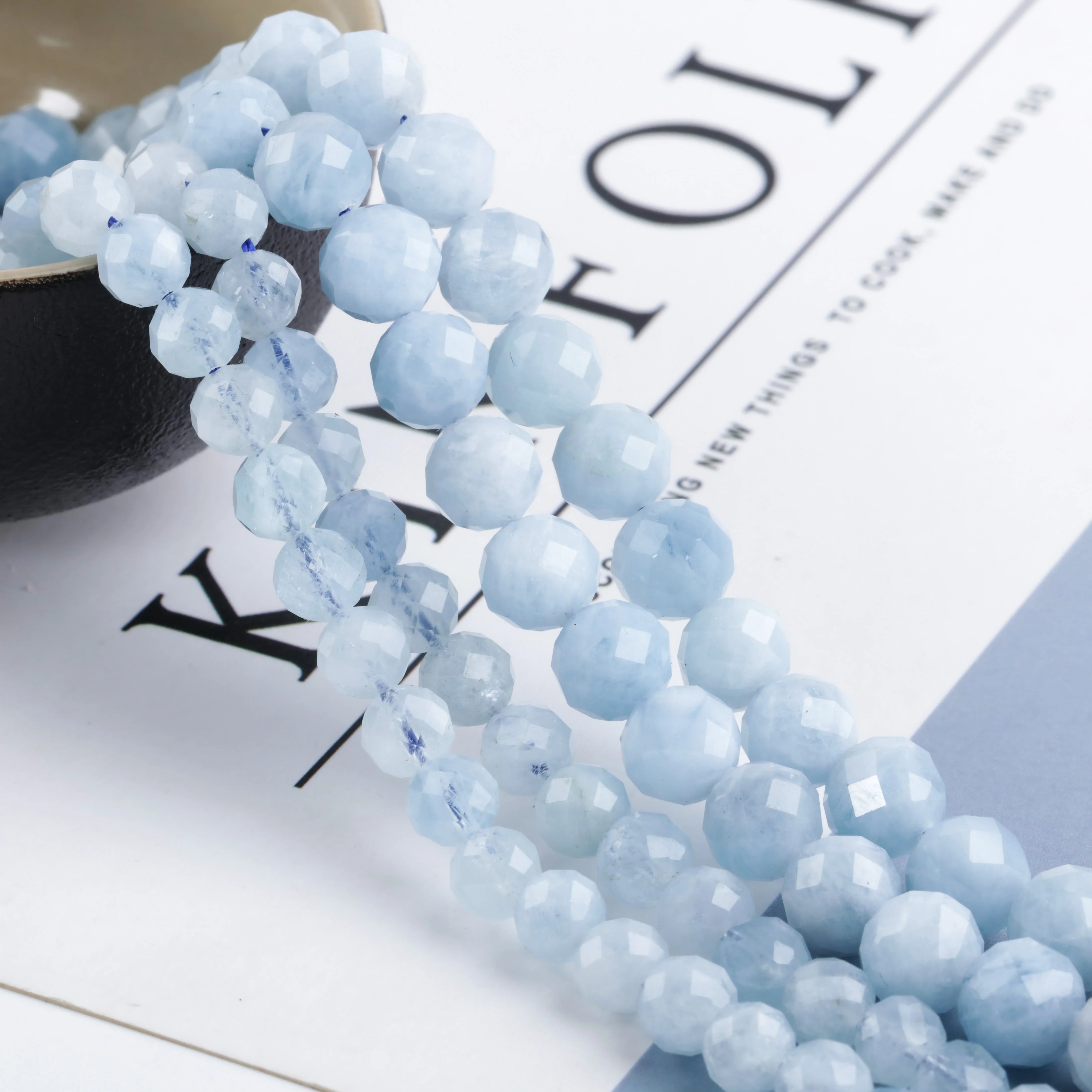 

Aquamarine Faceted Polygonal Round Beads For Jewelry Making Strand 15" DIY Bracelet Necklace Jewelry Beads Wholesale