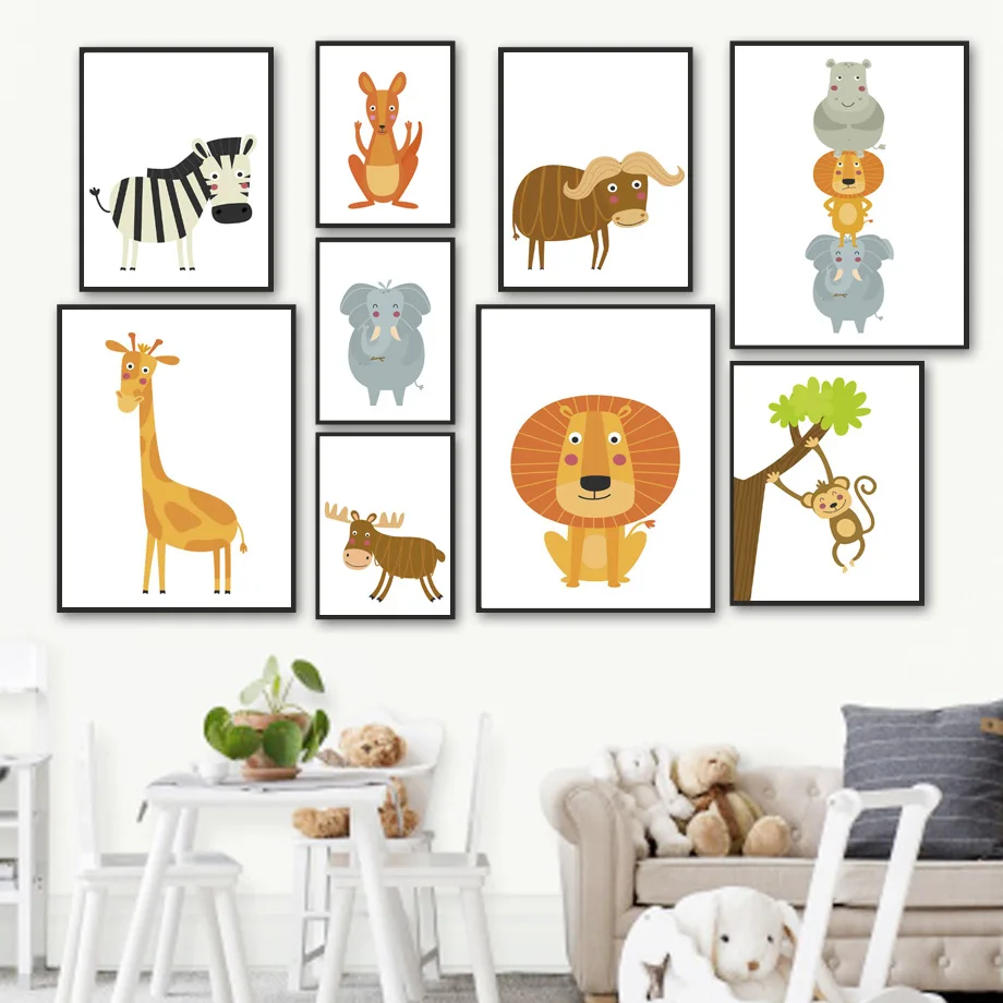 

Giraffe Lion Elephant Zebra Deer Cattle Monkey Wall Art Canvas Painting Nordic Posters And Prints Wall Pictures Kids Room Decor