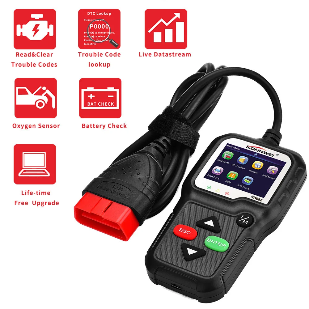 KONNWEI Автомобильный светодиодный ODB2 KW680 диагностический инструмент OBDII OBD 2 ODB