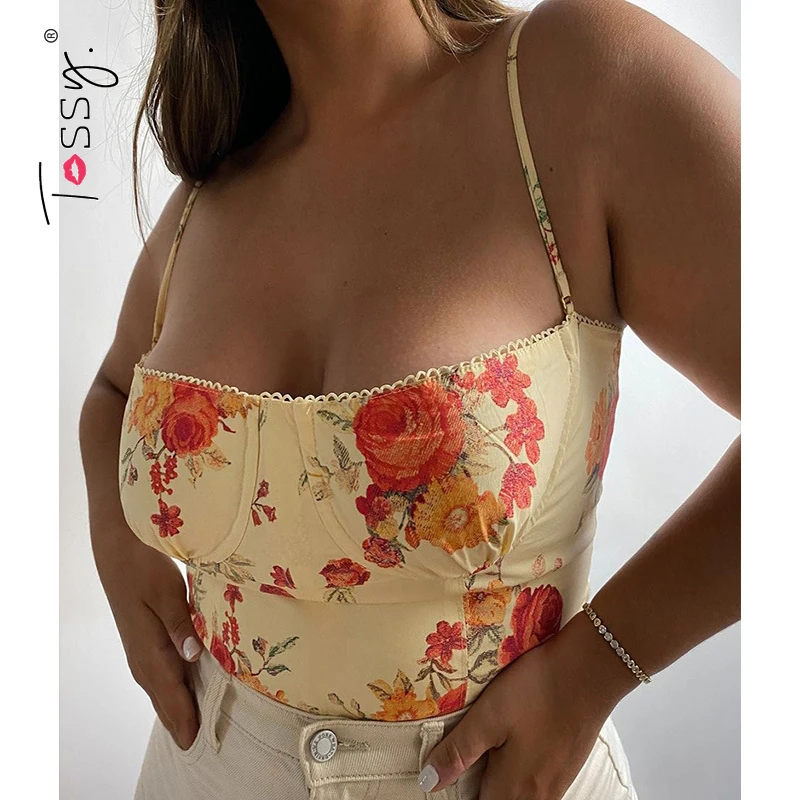 

Tossy Sexy Summer Floral Print Y2k Aesthetic Camisole For Women Sleeveless Sweet Tube Top Vest 2021 Party Cami Tops Streetwear