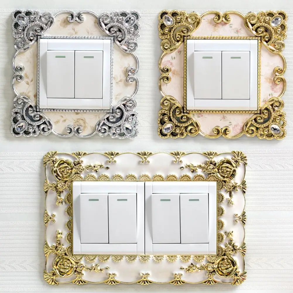 

Switch Sticker European Style Punch Free Plastic Wall-mounted Outlet Cover Wall Decal for Home