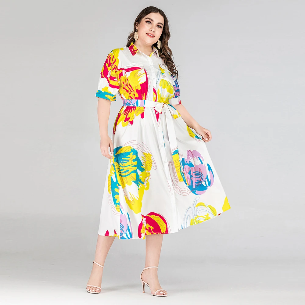 Женское платье рубашка Siskakia однобортное ТРАПЕЦИЕВИДНОЕ ПЛАТЬЕ средней длины с