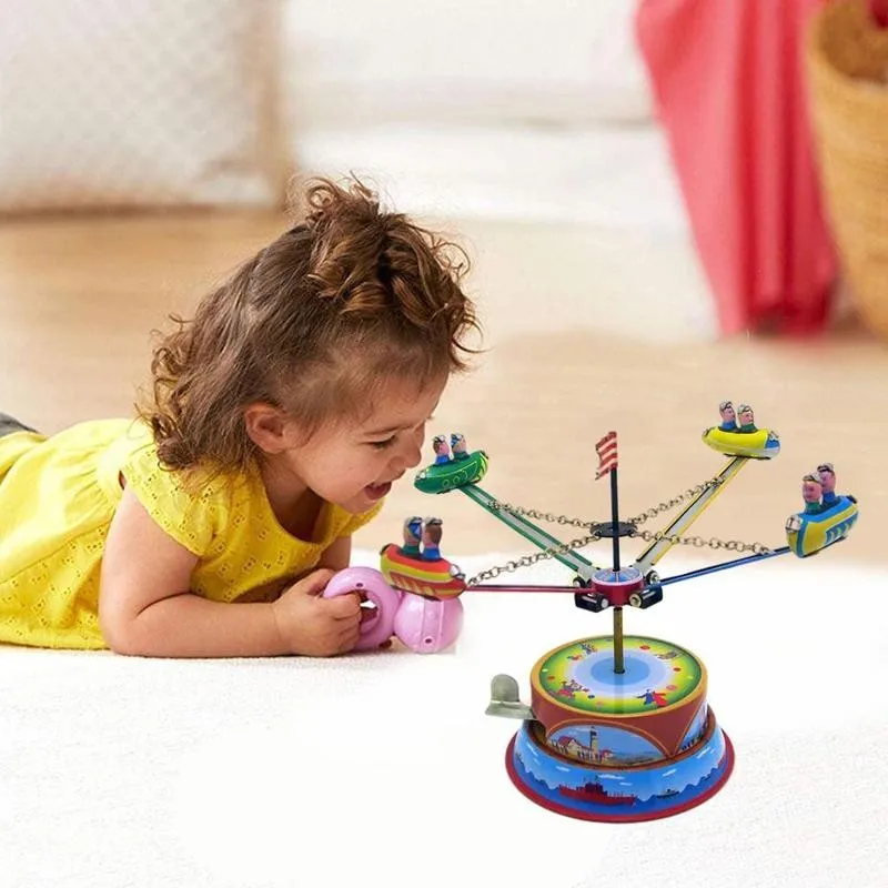 

Vintage Retro Collection Tin Toys Classic Clockwork Wind Up Rotating Spaceship Tin Toys For Adult Kids Collectible Gift