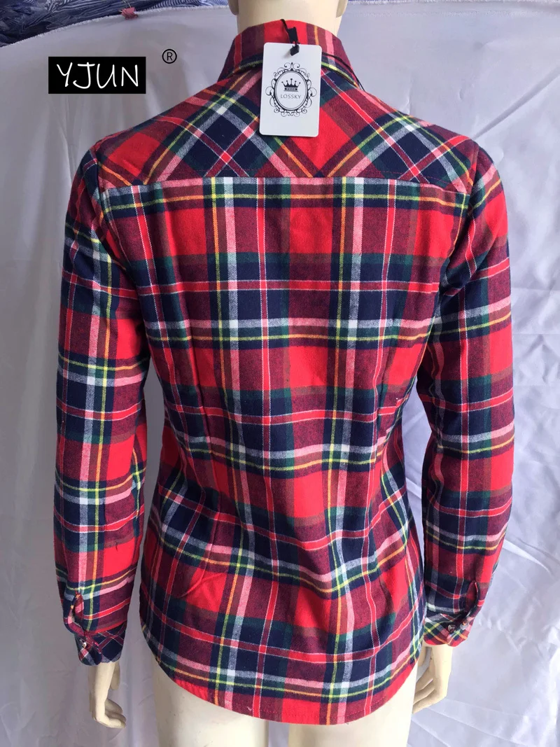 Женская зимняя бархатная Толстая утепленная клетчатая блузка с длинным рукавом