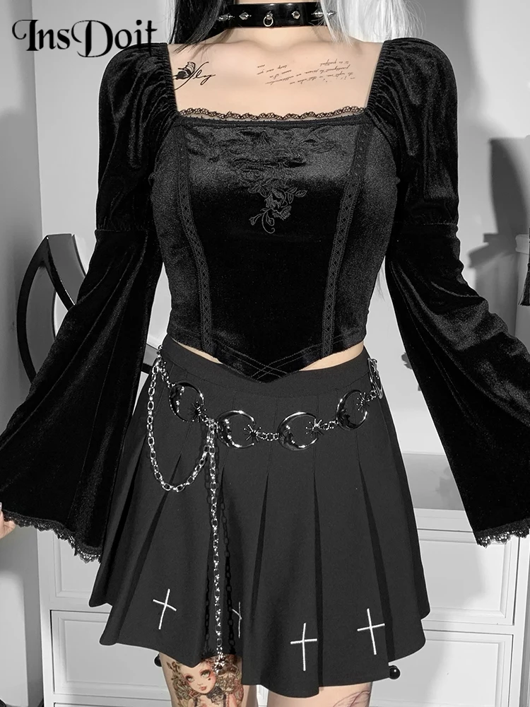 Женский бархатный топ с длинным рукавом и открытой спиной | Женская одежда