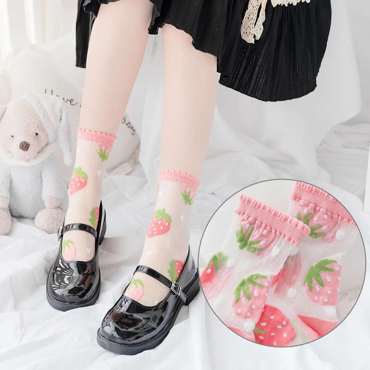 

Носки женские Короткие Прозрачные со стеклянной нитью и вышивкой, в стиле Харадзюку