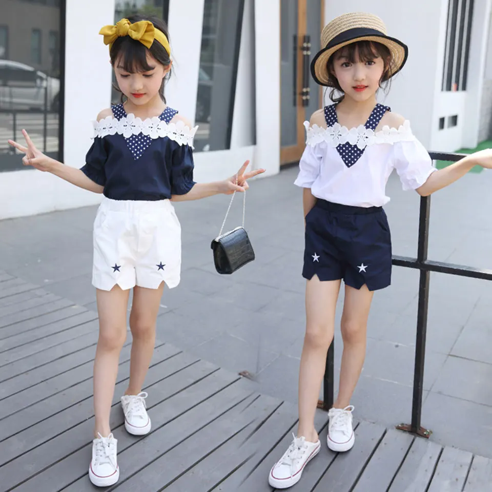 Size For 110-160 Summer Toddler Girls Clothing Sets Tops Short Sleeve+Short Pant 2Pcs/sets Kids Casual Cute Girls Clothes Outfit
