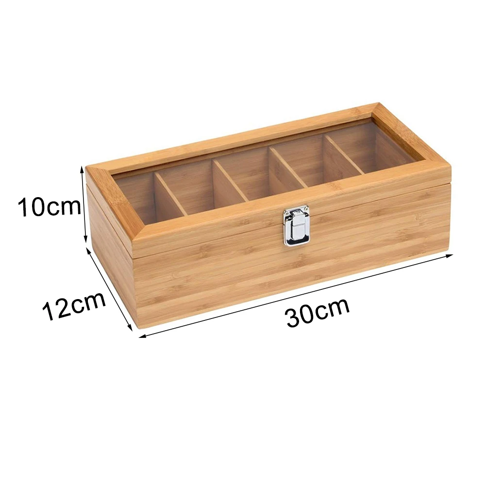Herbal Tea Box with 5 Compartments Teabags Storage Organizer Wooden Teabox Coffee Tee Bags Stand Holders Container for Infusions | Дом и сад