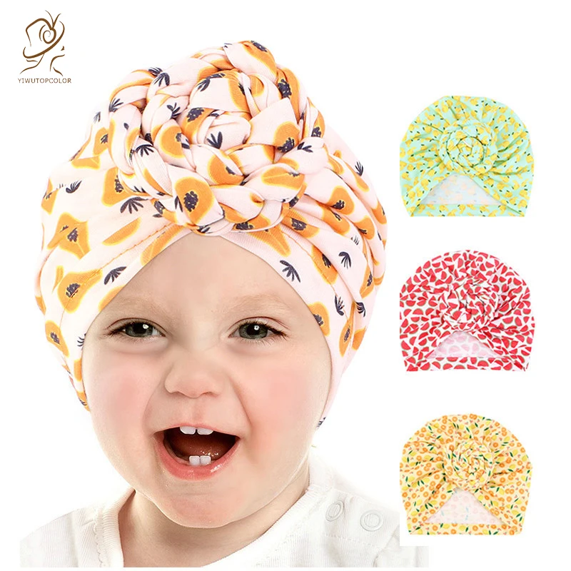 

New Cute Baby Fruit Print Turban Hat Children Loose Hair Care Sleep Snail Hat Pan Flower Wrap Turban Hat Indian Style Hood