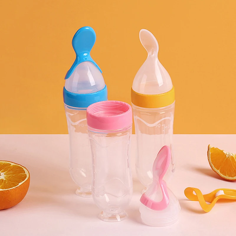 

Safety Silicone Baby Bottle Infant Kids Feeding Bottles With Spoon Rice Cereal Milk Paste Baby Food Supplement Bottle Cup