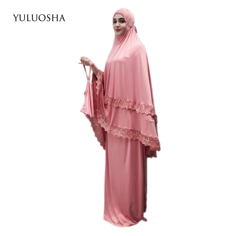 YULUOSHA Новое Женское модное розовое мусульманское вечернее платье с рукавами