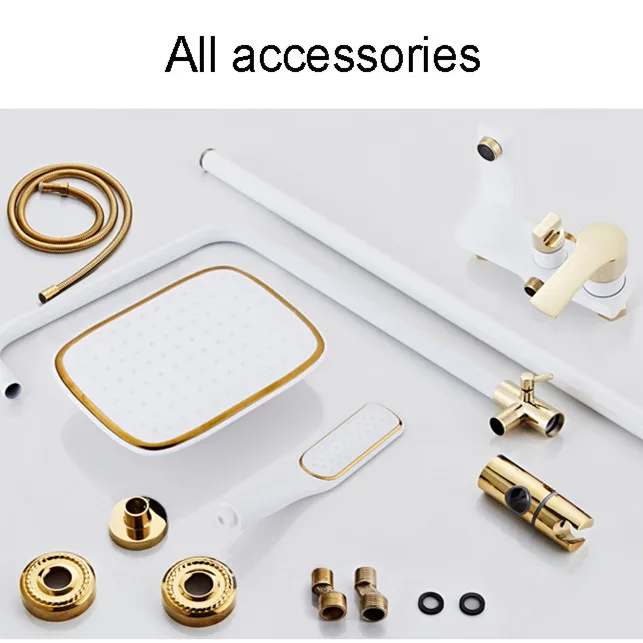 shower set sdsn white gold bathroom shower system quality copper brass bathtub faucet rainfall shower head spa bath shower sets free global shipping