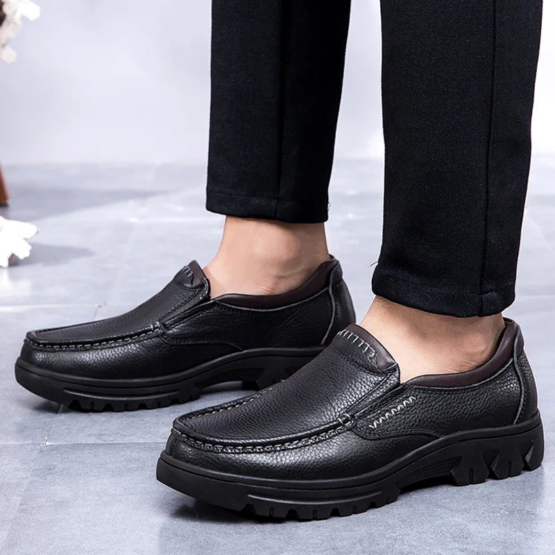 2021 New Men's Casual Shoes Slip-On Loafers Male Classics Brown Black Man Shoe Cow Genuine Leather For Men Big Size 37-50 | Обувь