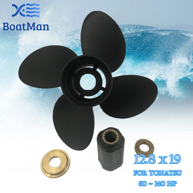 BoatMan® Propeller 12.8x19 For Tohatsu Outboard Motor 60HP 75HP 90HP140HP Aluminum 15 Tooth Spline 4 Blade Boat Accessories